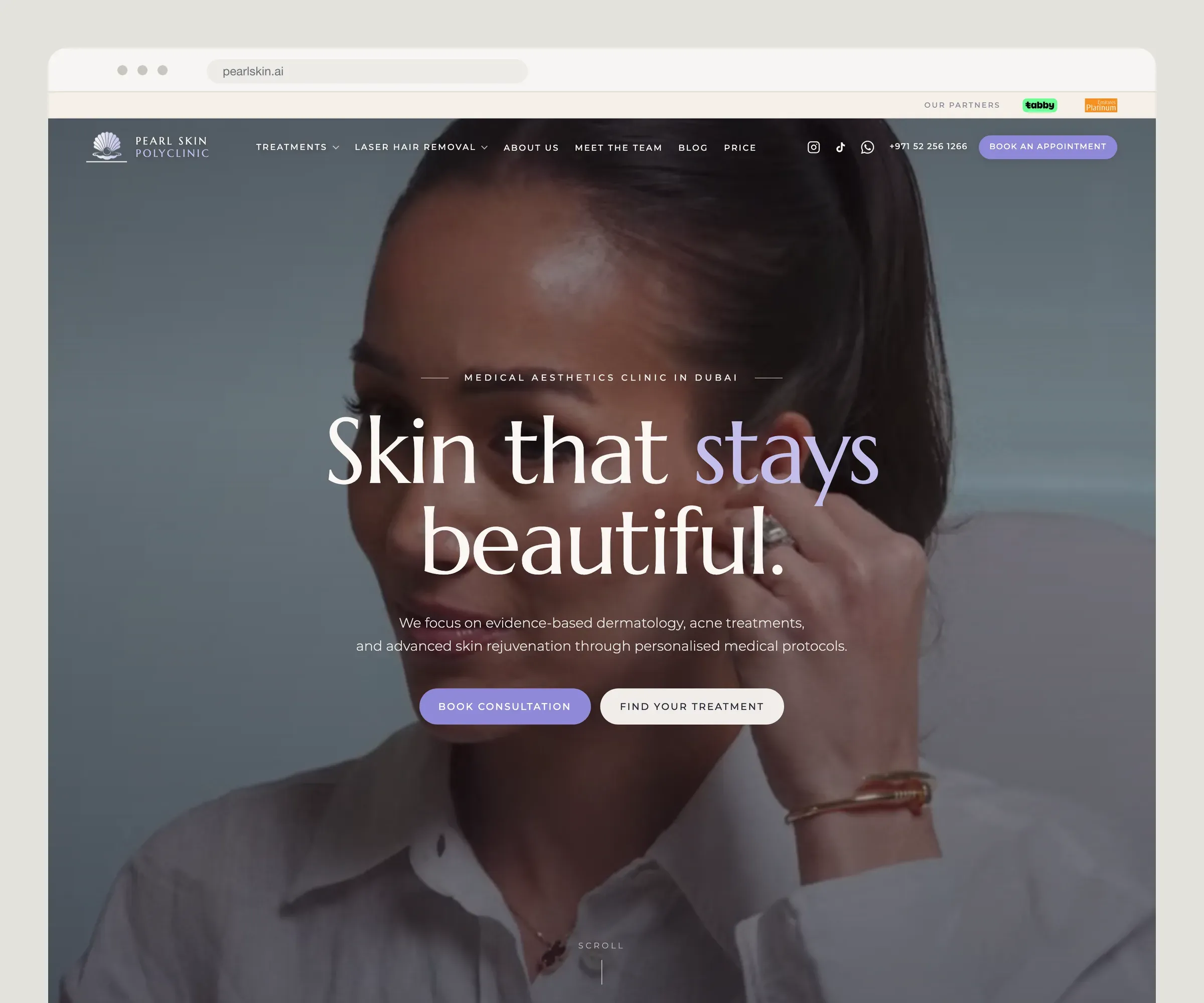 Pearl Skin Polyclinic website, built by Ryden Studio